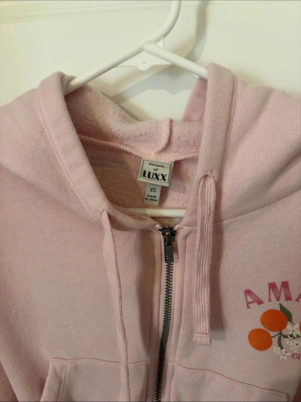 Threads of Luxx Pink Girls' Zip Hoodie with Amalfi Fruit Accent